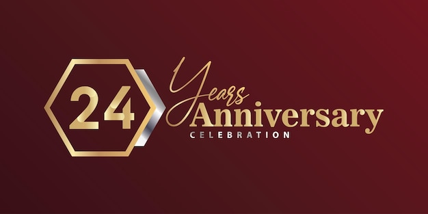 24th Year Anniversary Celebration Golden and Silver Color with Hexagon Shape for Celebration Event.