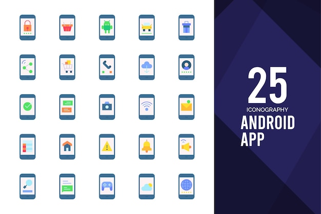 Vector 25 android app flat icon pack vector illustration