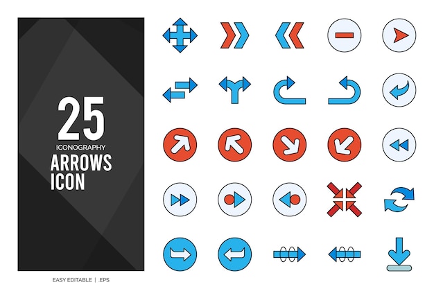 25 Arrows Lineal Color icon pack vector illustration