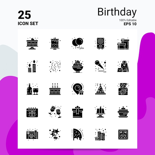 25 Birthday Icon Set Business Logo Concept Ideas Solid Glyph icon 