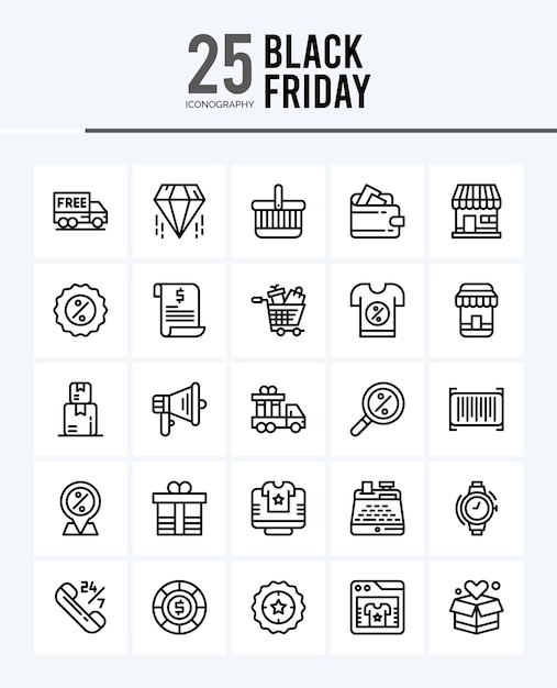 25 Black Friday Outline icons Pack vector illustration