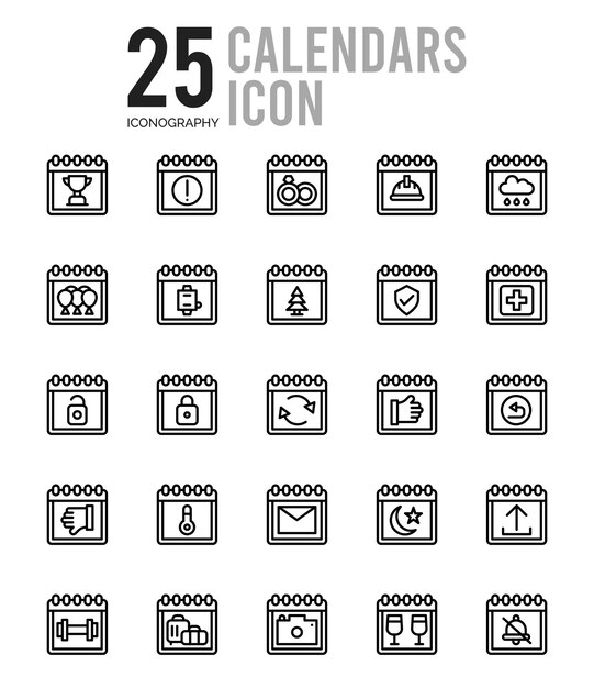 25 Calendars Lineal Color icon pack vector illustration