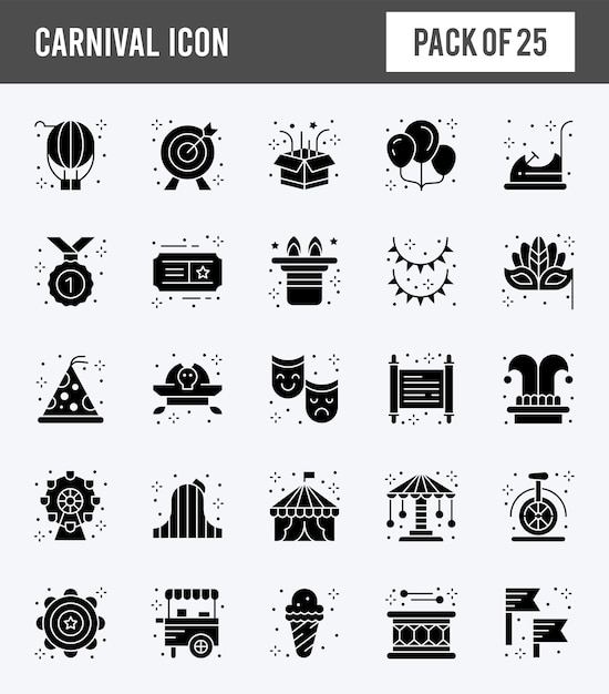 25 Carnival Glyph icon pack vector illustration