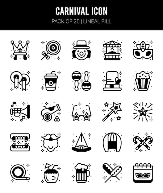 25 Carnival Lineal Fill icons Pack vector illustration