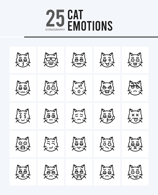 25 Cat Emotions Outline icons Pack vector illustration