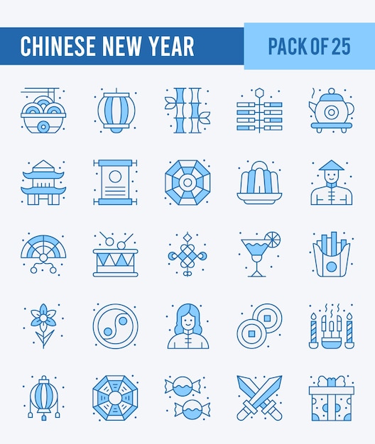 25 Chinese New Year Two Color icons Pack vector illustration