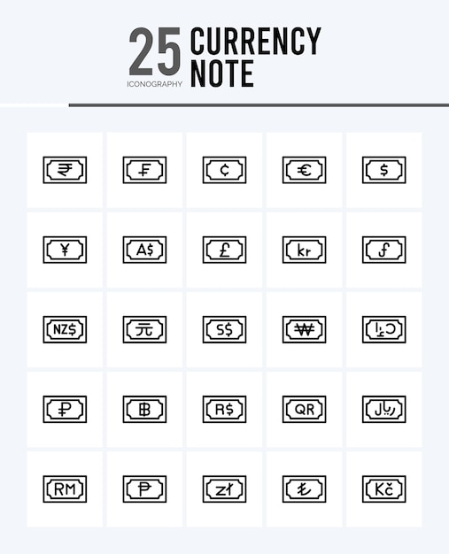 25 Currency Note Outline icons Pack vector illustration