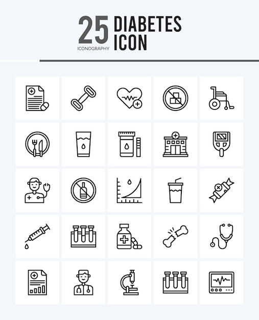 25 Diabetes Outline icons Pack vector illustration