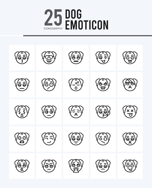 Vector 25 dog emoticon outline icons pack vector illustration