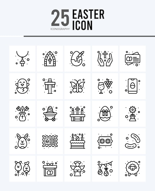 25 Easter Outline icons Pack vector illustration