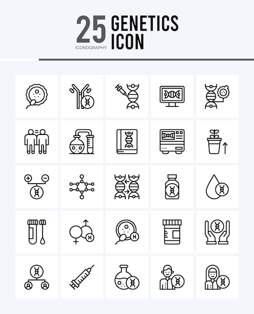 25 Genetics Lineal Fill icons Pack vector illustration