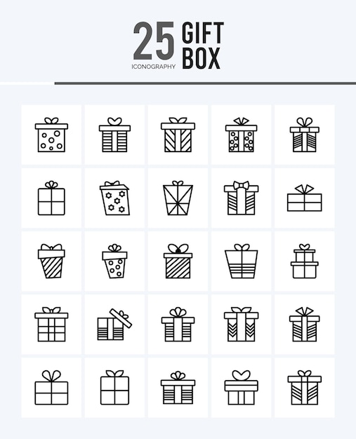 25 Gift Box Outline icons Pack vector illustration