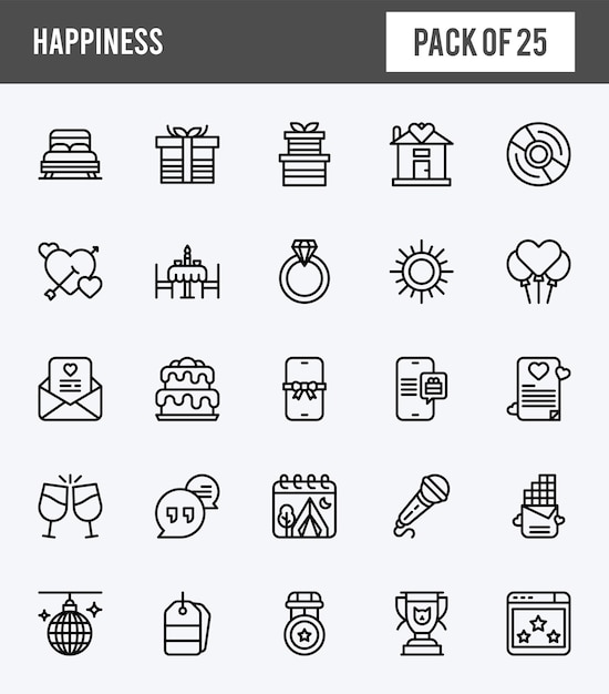 25 Happiness Lineal Expanded icons pack vector illustration