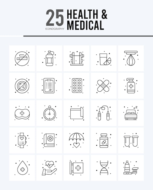 25 Health and Medical Outline icons Pack vector illustration