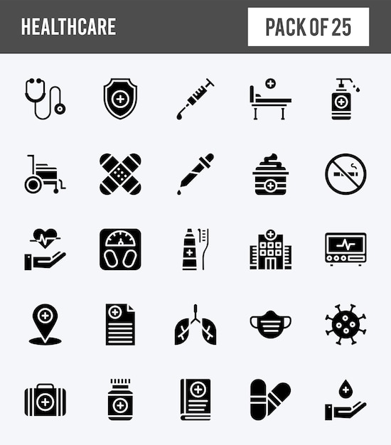 25 Healthcare Glyph icons pack vector illustration