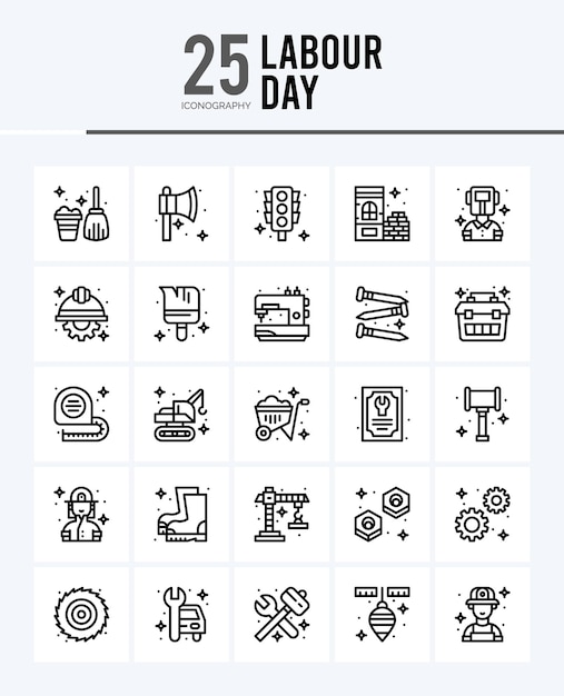 25 Labour Day Outline icons Pack vector illustration