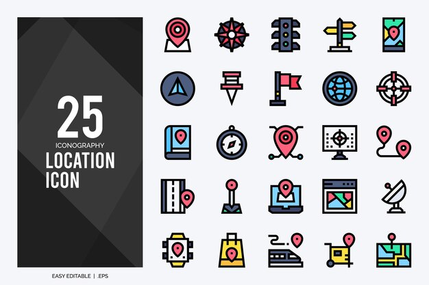 25 Location Lineal Color icon pack vector illustration