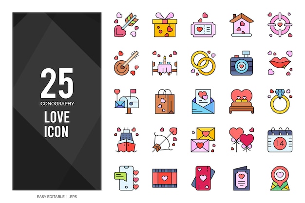 25 Love Lineal Color icon pack vector illustration