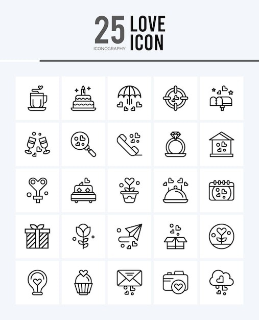 25 Love Lineal Fill icons Pack vector illustration