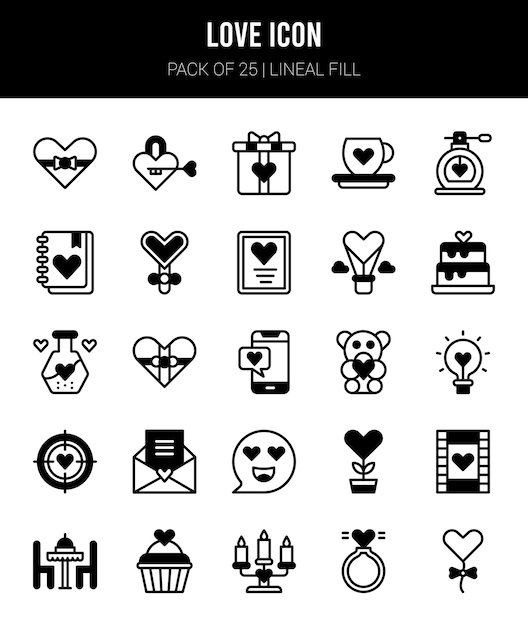 25 Love Lineal Fill icons Pack vector illustration