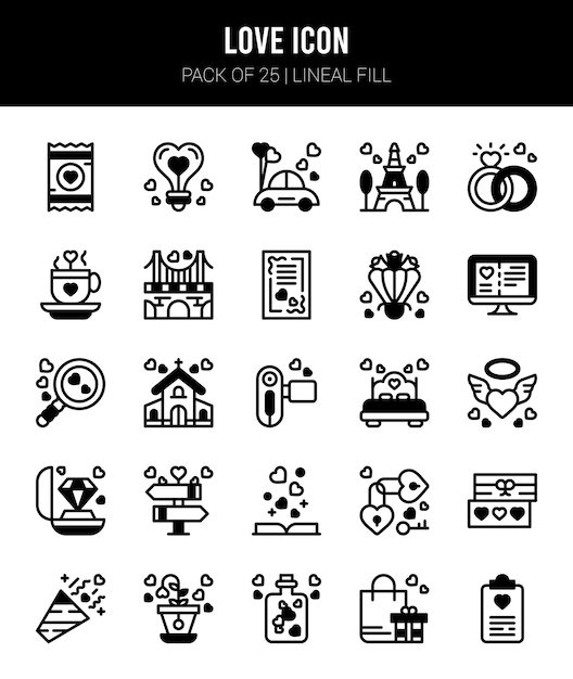 25 Love Lineal Fill icons Pack vector illustration