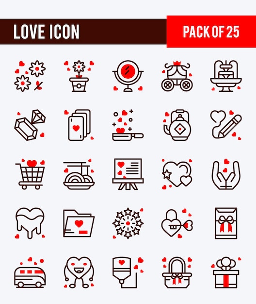 25 Love And Wedding Two Color icons Pack vector illustration