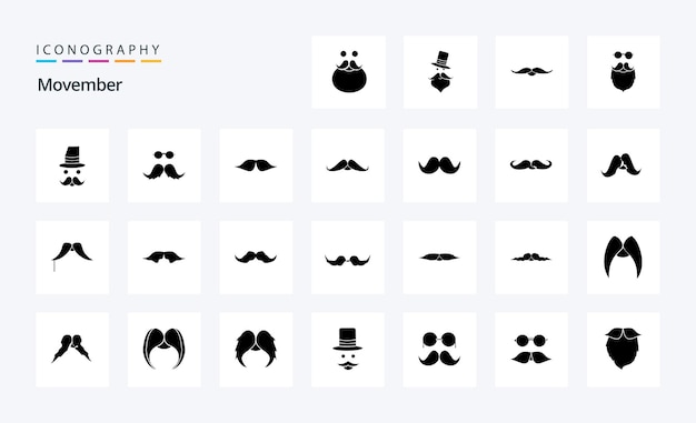 25 Movember Solid Glyph icon pack