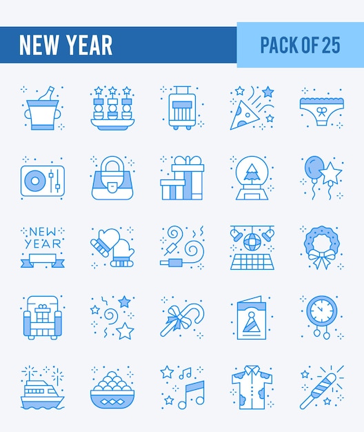 25 New Year Two Color icons Pack vector illustration