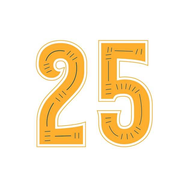 25 Number 25 yellow color typography design.