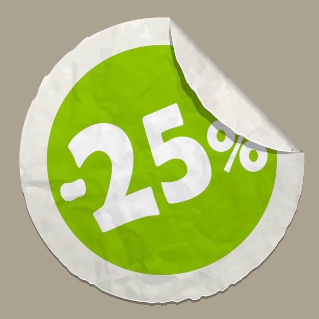 25 percent discount icon realistic paper sticker with curved edge