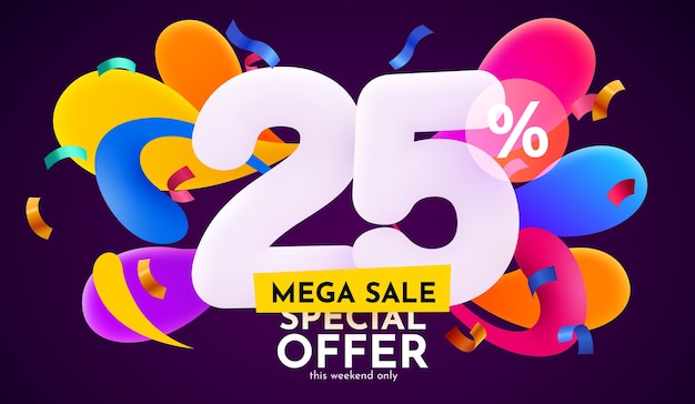 Vector 25 percent off discount creative composition 3d sale symbol with decorative objects sale banner