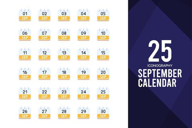 25 September Calendar Flat icon pack vector illustration