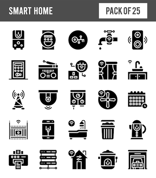 25 Smart Homes Glyph icon pack vector illustration