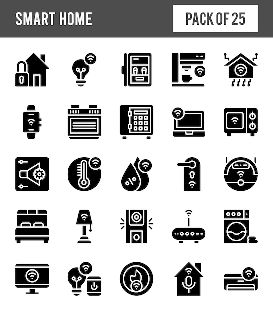 25 Smart Homes Glyph icon pack vector illustration