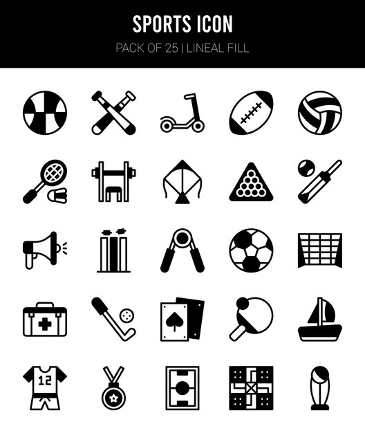 Vector 25 sports lineal fill icons pack vector illustration