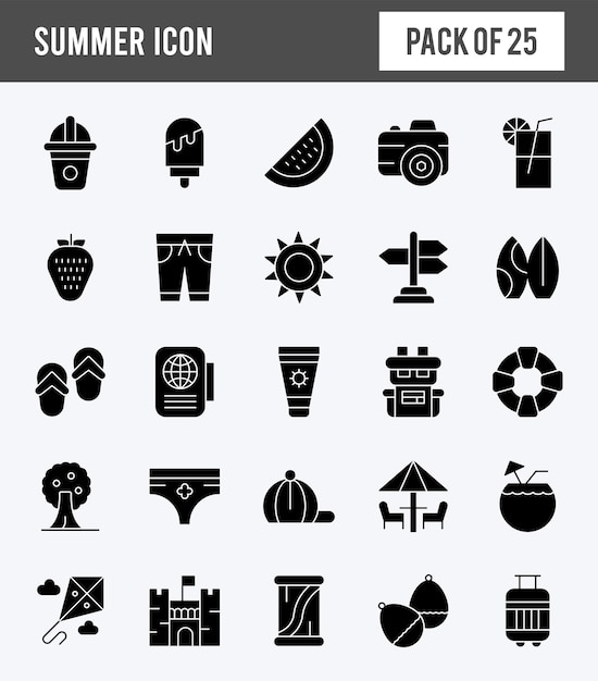 25 Summer Glyph icon pack vector illustration