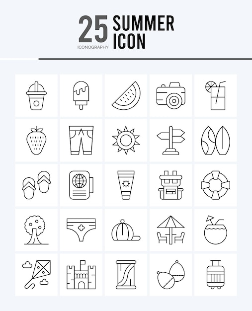 25 Summer Lineal Fill icons Pack vector illustration