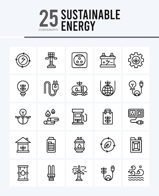 25 Sustainable energy Lineal Fill icons Pack vector illustration