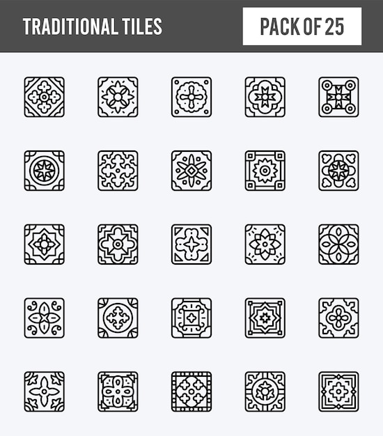 25 Traditional Tiles Lineal Expanded icons pack vector illustration