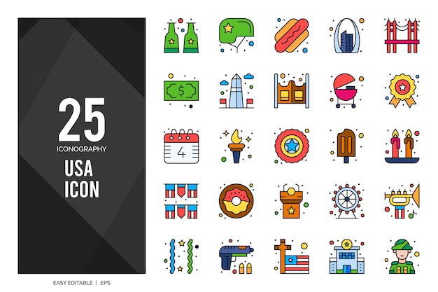 25 USA Lineal Color icon pack vector illustration