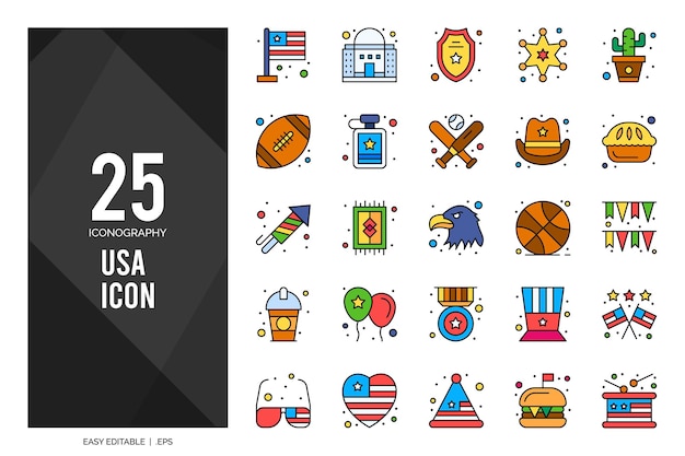 25 USA Lineal Color icon pack vector illustration