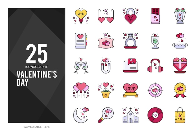 25 Valentine's Day Lineal Color icon pack vector illustration