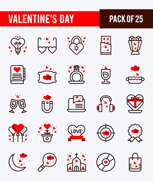 25 Valentine's Day Two Color icons Pack vector illustration