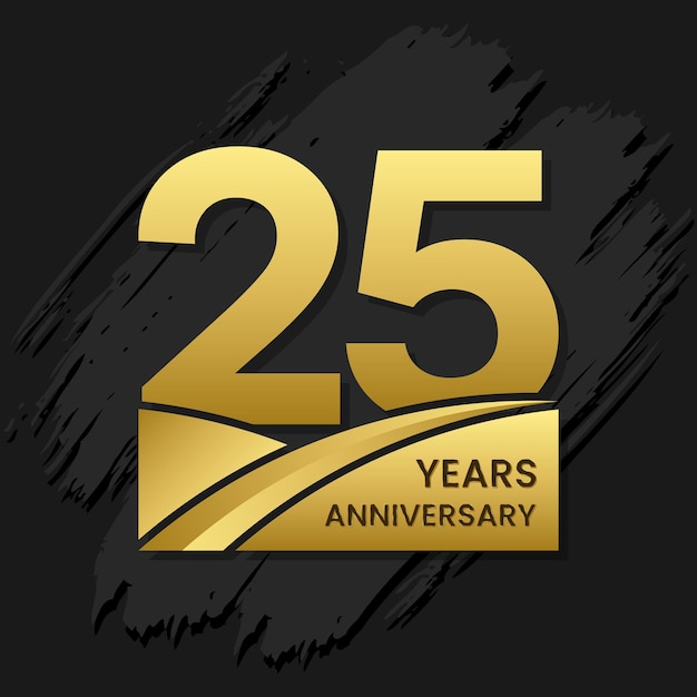 25 years anniversary celebration anniversary celebration template design with gold color isolated on black brush background vector template illustration