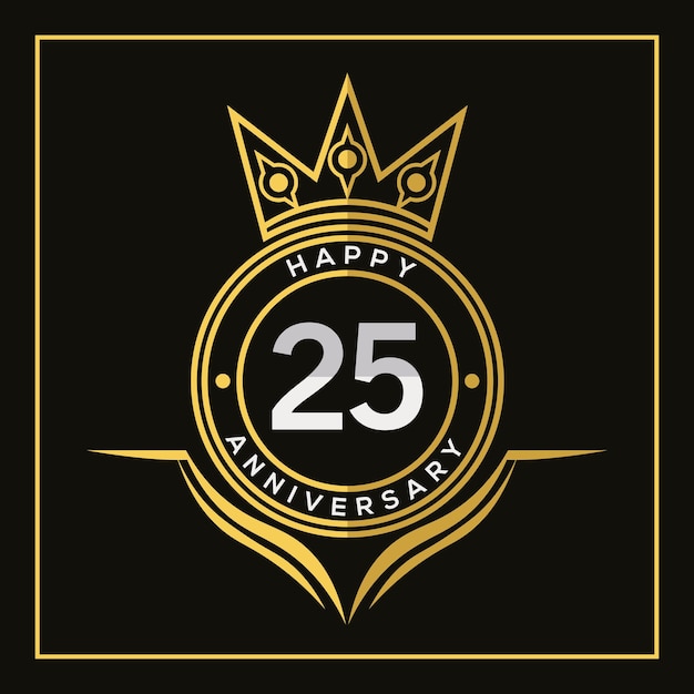 Vector 25 years anniversary design with crown  template. vector and illustration. anniversary logo.