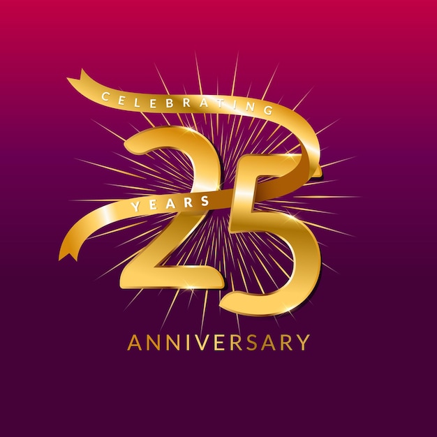 25 years anniversary vector banner template.birthday celebration banner with Golden numbers