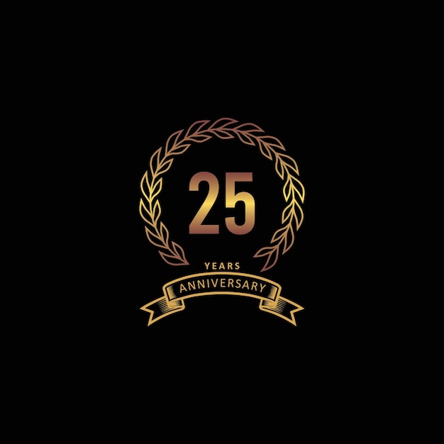 Vector 25st anniversary logo with gold and black background