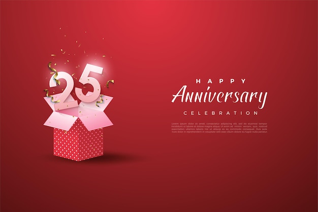 25th anniversary background with a number illustration on a gift box.