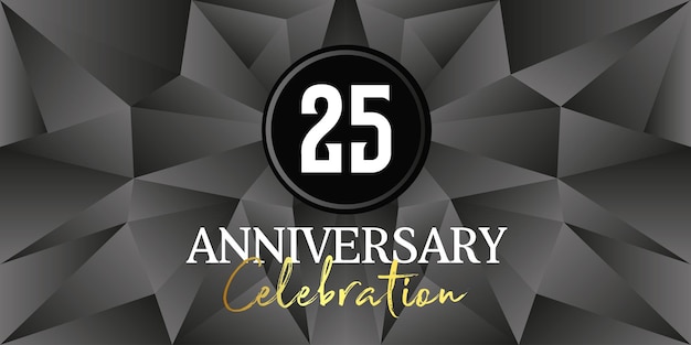 25th Anniversary Celebration  logo design white and gold color on Black abstract background vector