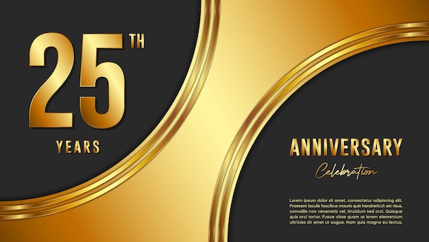 25th Anniversary Celebration template design with gold background and numbers Vector Template